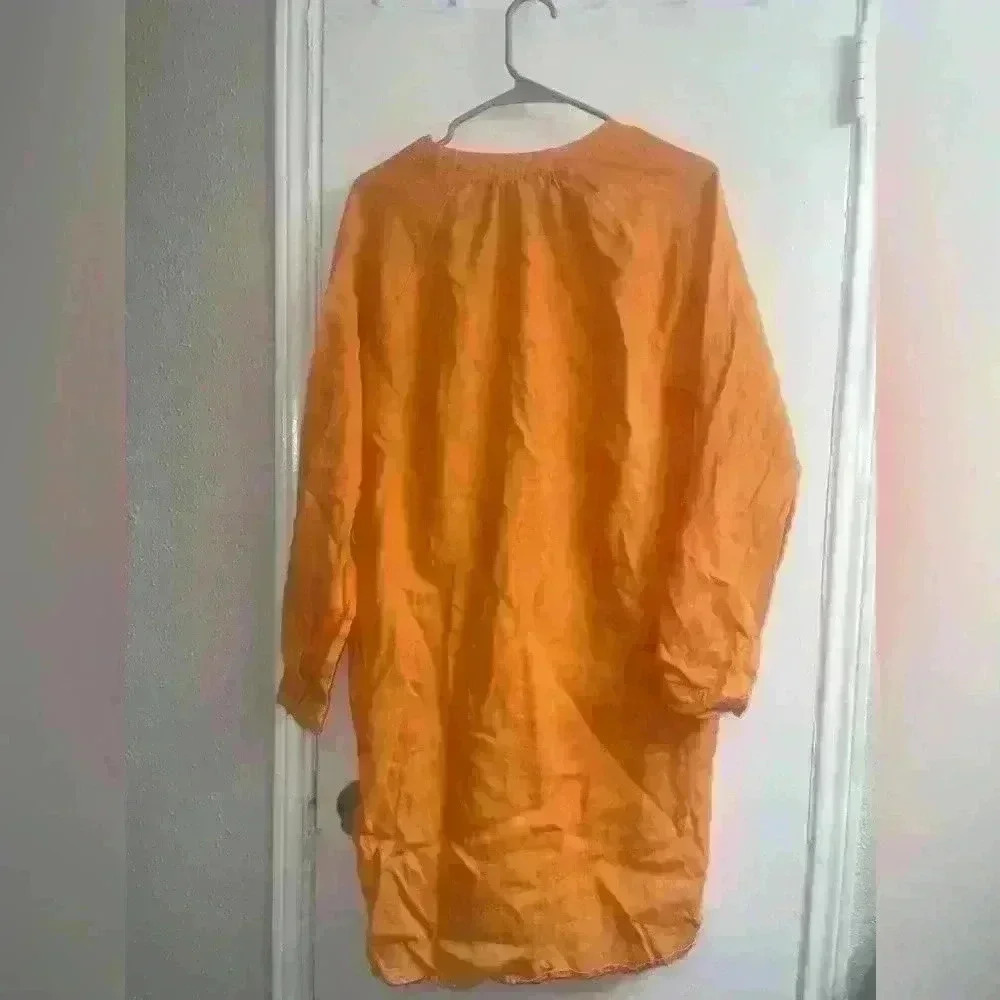 Martha Stewart collection 100% Linen orange 🍊 long sleeve dress NWOT size L - Picture 10 of 10